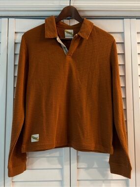Tracksmith Fells Rugby Waffle Knit Merino Wool Polo Caramel Womens Medium